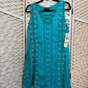 Cute teal sundress with crisscross detail
